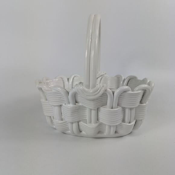 Handmade Italian Fused Glass Christmas Basket Veitri White Centerpiece Holiday - Picture 3 of 16